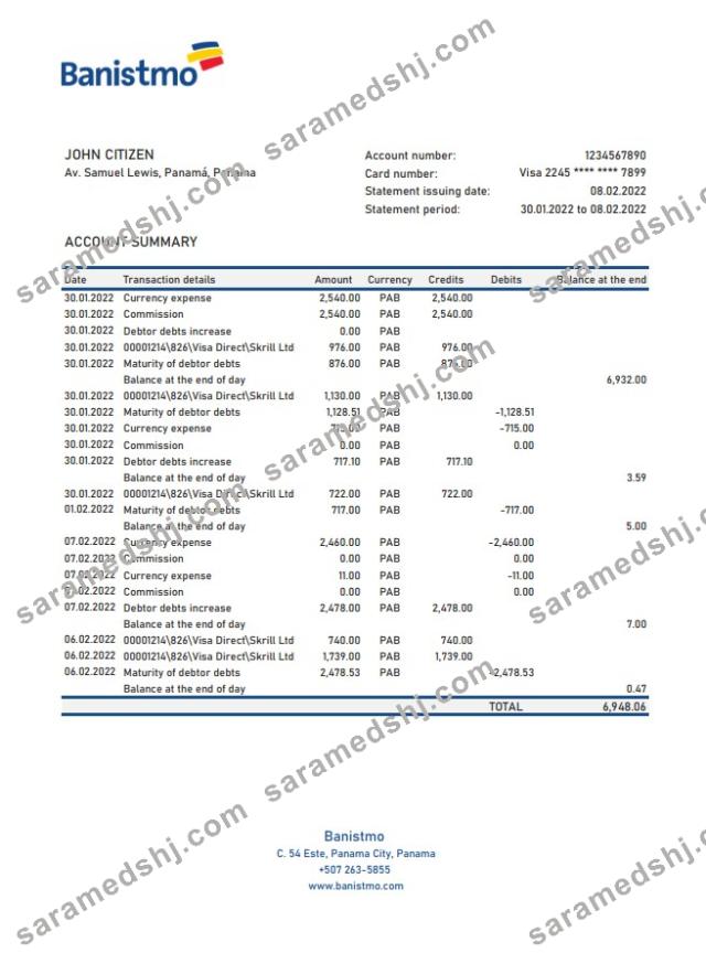 Panama Banistmo bank statement xls